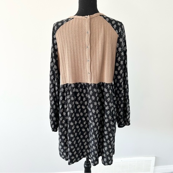 THML Mixed Media Breezy Babydoll Knit Floral Long Sleeve Mini  Dress - Picture 3 of 14